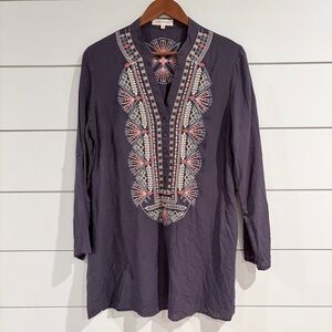 Boho Indie Embroidered Tunic Dark Gray Anthropologie Vibes Festival Top M